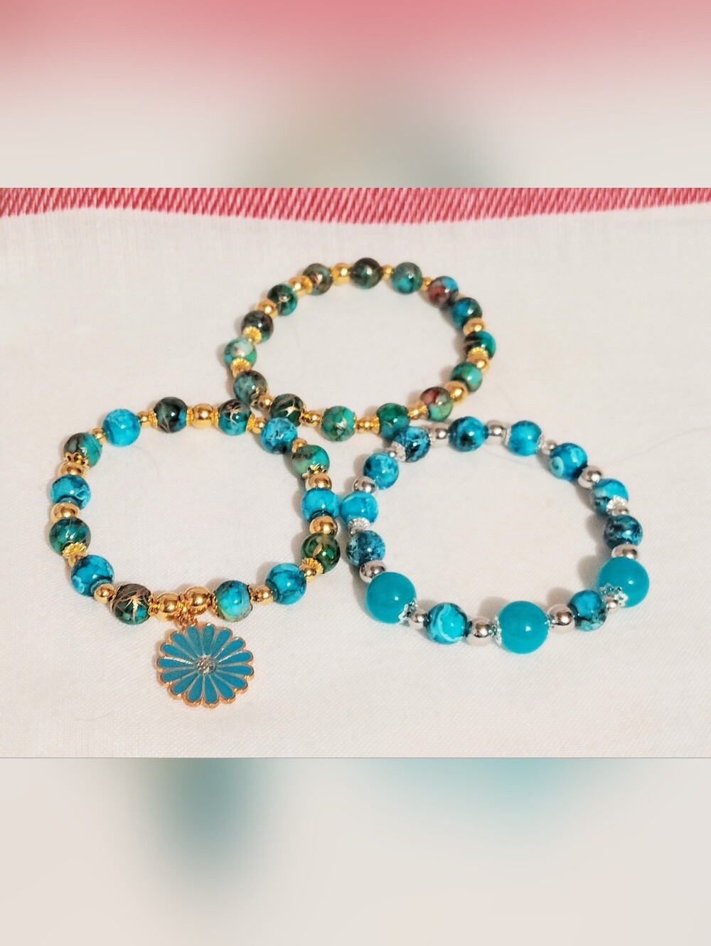Handmade Glass Bracelet One Of A Kind. Cyan Mix And Blue. Lot Of 3 Size 7'' - Picture 3 of 17